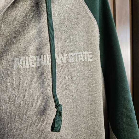Nike Therma Fit Hoodie Mens L Michigan State Spartans Gray Green Raglan Sleeve - Picture 10 of 16